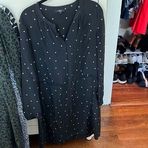 Rails long sleeve black dress with stars. Cinched waist